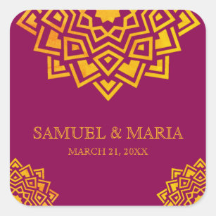 Modern Pink Gold Mandala Indian Wedding Favour Square Sticker