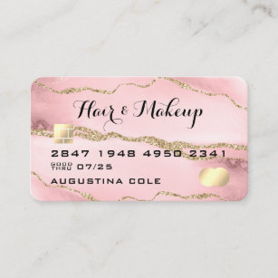 Modern Pink Gold Marble Agate Faux Credit Card