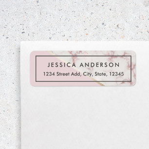 Modern Pink Gold Marble Return Address