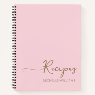 Modern Pink Gold Monogram Name Cookbook Recipe Notebook