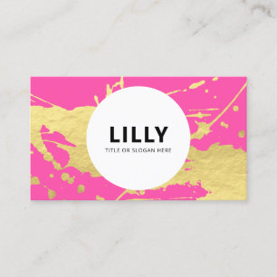 Modern  Pink Gold Paint Splatter Splash Business Card