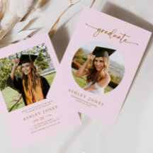 Modern Pink & Gold Photo Girl Graduation