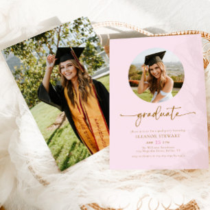 Modern Pink & Gold Photo Graduate Graduation Party Invitation