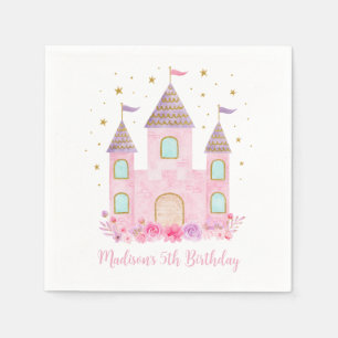 Modern Pink Gold Princess Castle Birthday Napkin