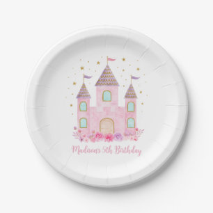Modern Pink Gold Princess Castle Birthday Paper Plate