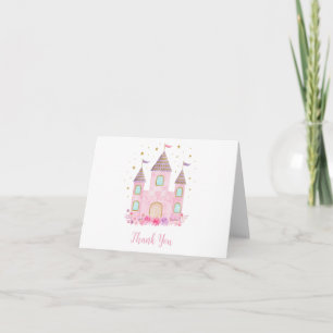 Modern Pink Gold Princess Castle Birthday Thank You Card