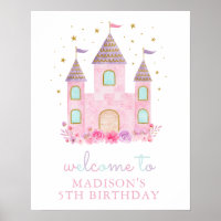 Modern Pink Gold Princess Castle Birthday Welcome