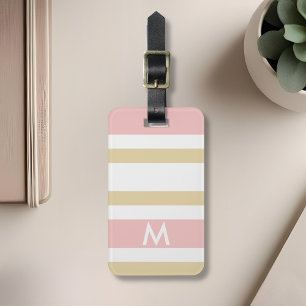 Modern Pink Gold Stripes Personalised Luggage Tag