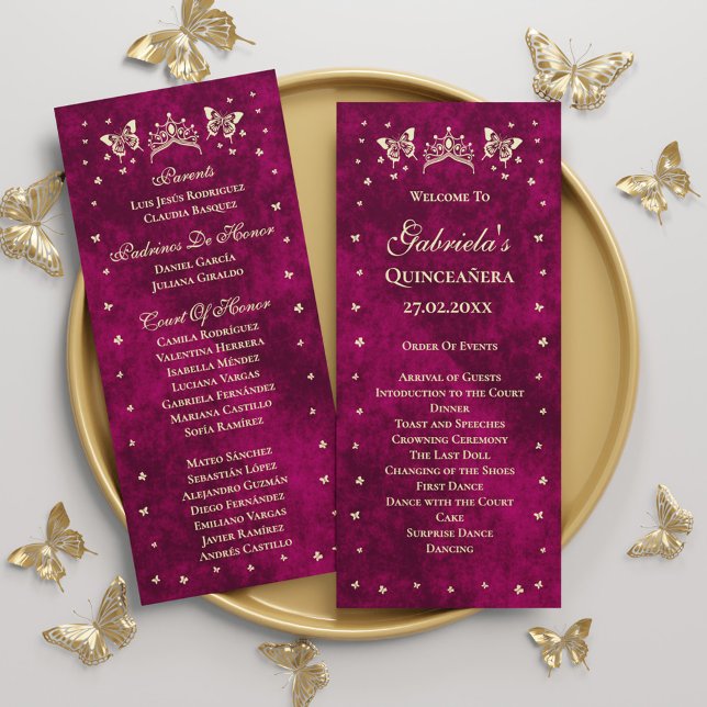 Modern Pink Gold Tiara Butterfly 15th Quinceañera Programme (Modern Pink Gold Tiara Butterfly 15th Quinceañera Program)