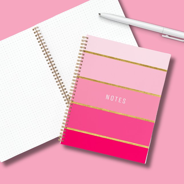 Modern Pink & Gold Trendy Notebook (Colorful pink & gold ombre notebook perfect for modern colorful girls stationery.)