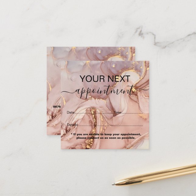 Modern Pink Gold Watercolor Appointment Card (Front/Back In Situ)