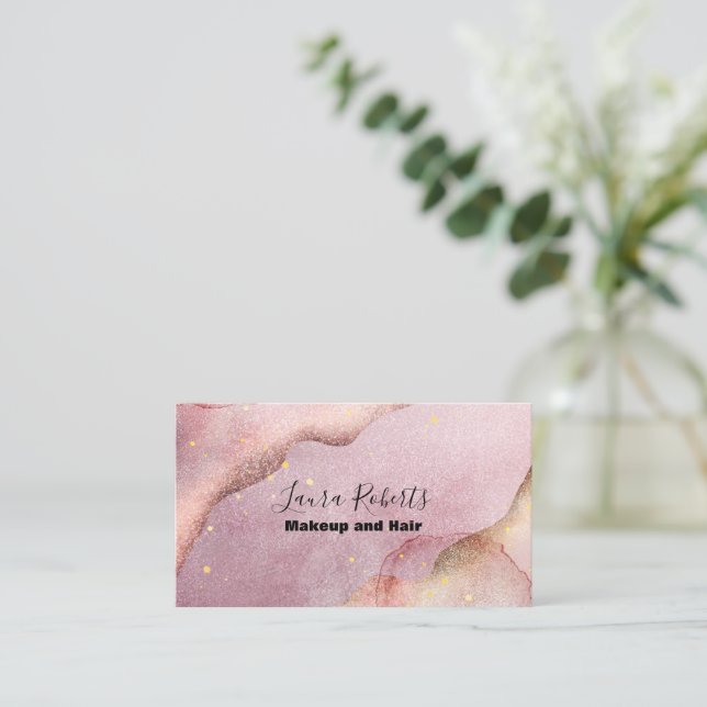 Modern Pink Gold Watercolor Business Card (Standing Front)