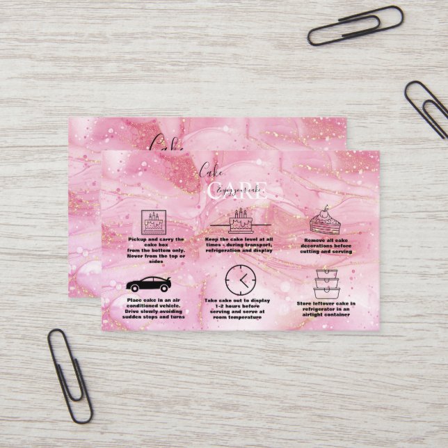 Modern Pink Gold Watercolor Cake Care  Business Card (Front/Back In Situ)