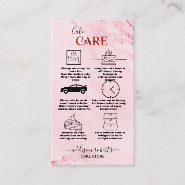 Modern Pink Gold Watercolor Cake Care  Business Card (Front)