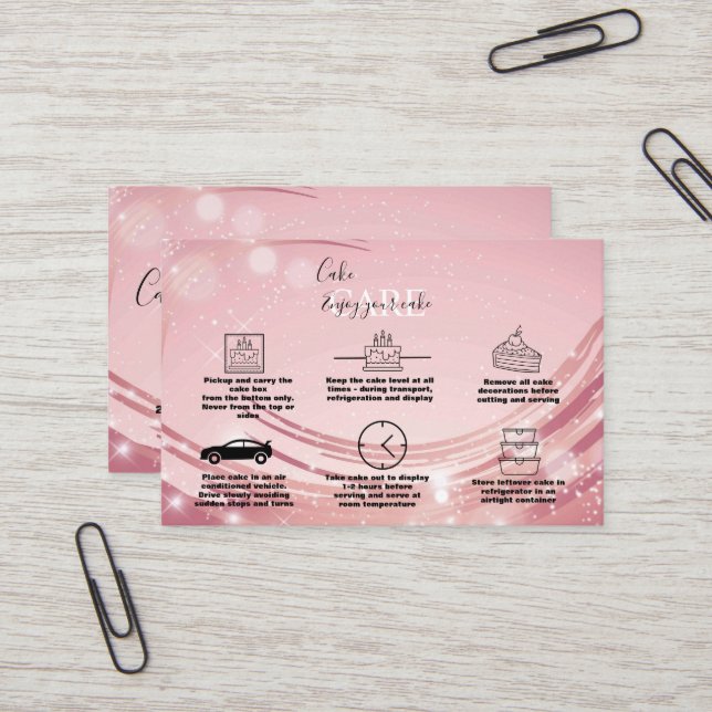 Modern Pink Gold Watercolor Cake Care  Business Card (Front/Back In Situ)