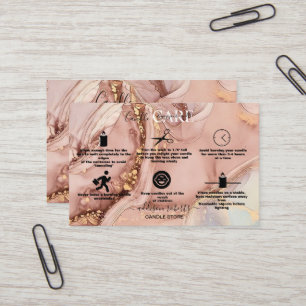 Modern Pink Gold Watercolor Candle Care  Business Card