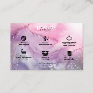 Modern Pink Gold Watercolor Jewellery Care    Busi Business Card