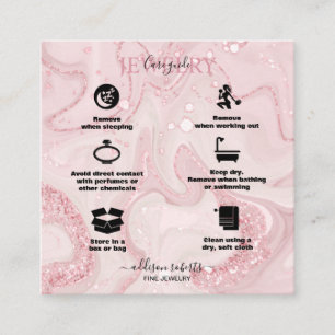 Modern Pink Gold Watercolor Jewellery Care   Square Business Card