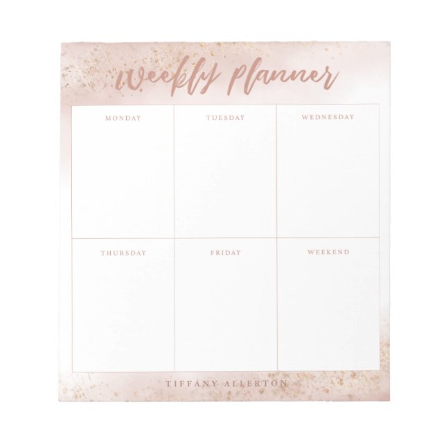 Modern Pink Gold Watercolor Weekly Planner Notepad (Front)