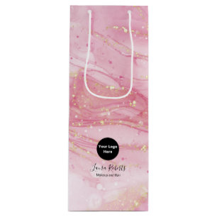 Modern Pink Gold Watercolor Wine Gift Bag