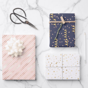 Modern Pink Gold White Navy Girly Wrapping Paper Sheet