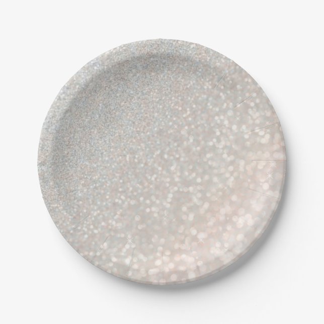 modern, pink, golden, shiny, ombre, blush, glitter paper plate (Front)