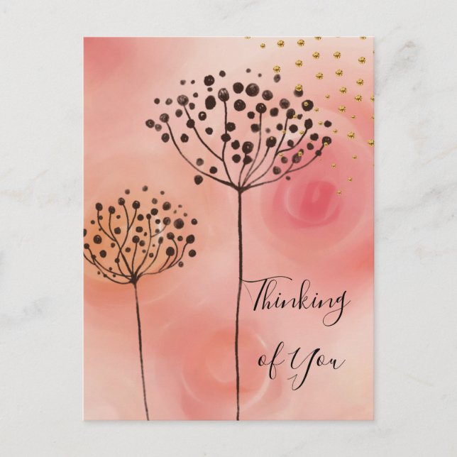 Modern Pink Golden Thinking of You Postcard (Front)