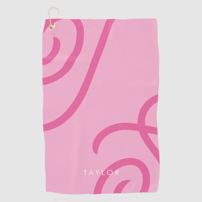 Modern Pink Golf Towel with Custom Name/Initials (Front)
