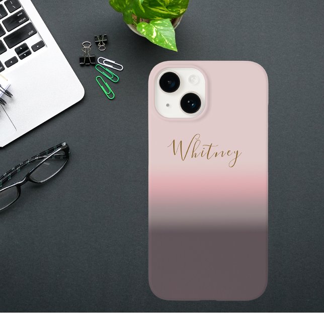 Modern Pink Gradient Custom Name Monogram Case-Mate iPhone Case (Creator Uploaded)