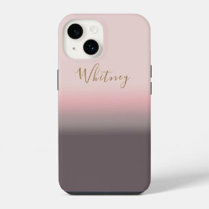 Modern Pink Gradient Custom Name Monogram iPhone 14 Case