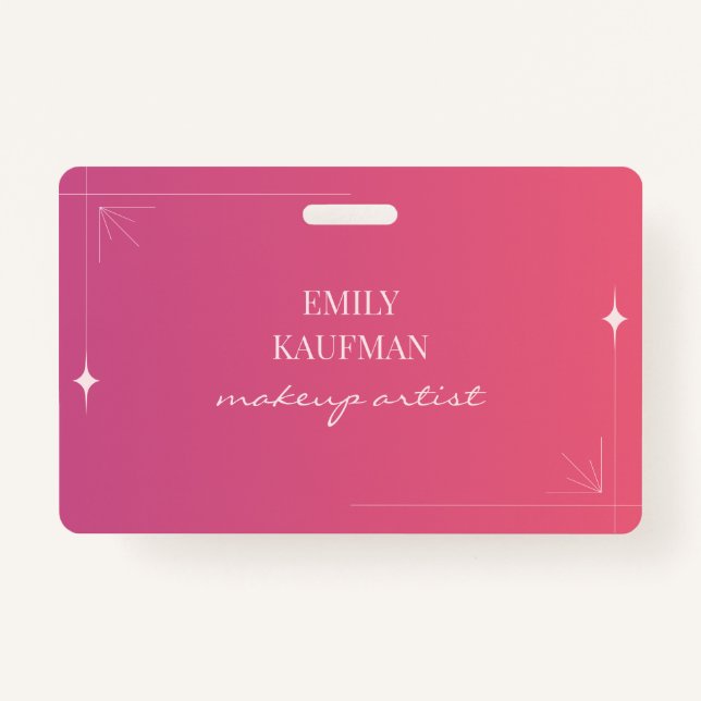 Modern Pink Gradient Makeup Artist Business ID Badge (Front)