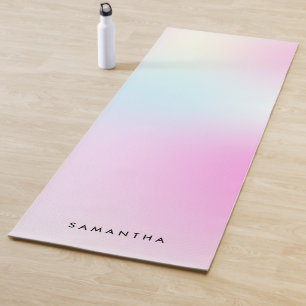 Modern Pink Gradient Monogram Name Yoga Mat