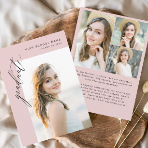 Modern Pink Graduate Simple Photo Graduation Announcement