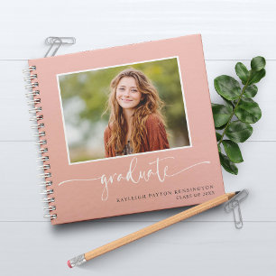Modern Pink Graduation Guest Book with Photo