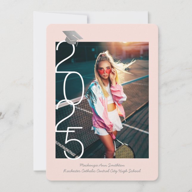 Modern Pink Gray 2025 Graduation Open House Announcement (Front)