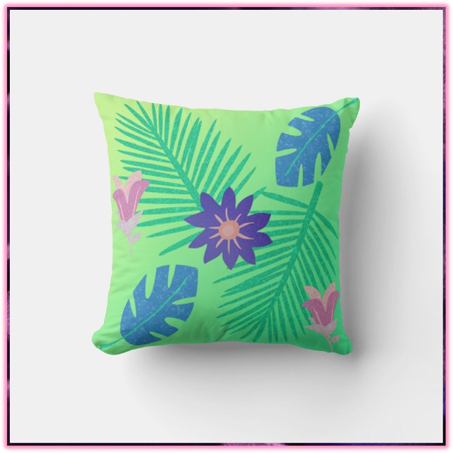 Modern Pink Green and Purple Tropical  Cushion (Creator Uploaded)