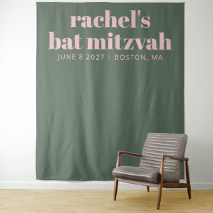 Modern Pink Green Bat Mitzvah Photo Backdrop  Tapestry