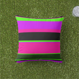 Modern Pink Green Black Neon Stripes Cushion
