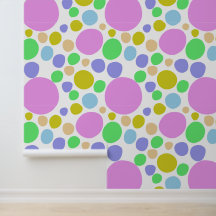 Modern, pink, green, blue and yellow funky dotty