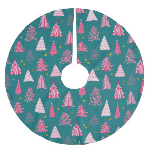Modern Pink & Green Christmas Brushed Polyester Tree Skirt