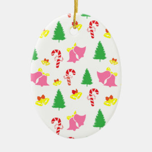 Modern Pink Green Christmas Pattern Ceramic Tree Decoration