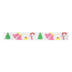 Modern Pink Green Christmas Pattern     Satin Ribbon