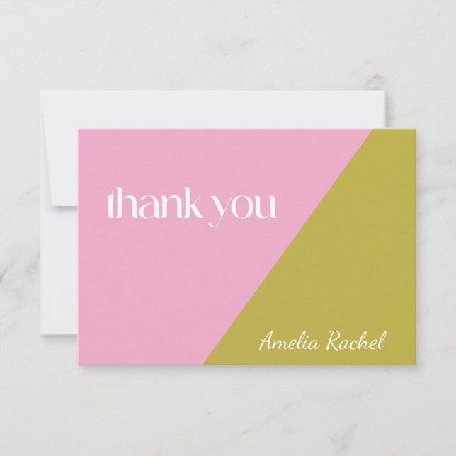 Modern Pink Green Colour Block Bat Mitzvah Custom Thank You Card (Front)