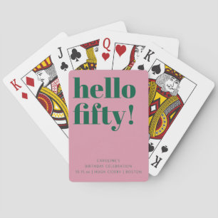 Modern Pink Green Fifty Birthday Party Favor Playing Cards