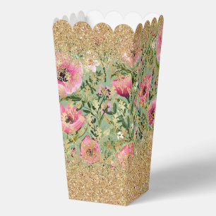 Modern Pink Green Floral Chic Gold Glitter Favour Box