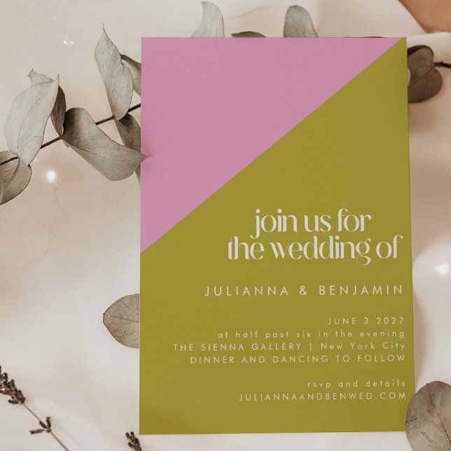 Modern Pink Green Geometric All-In-One Wedding Invitation (Creator Uploaded)