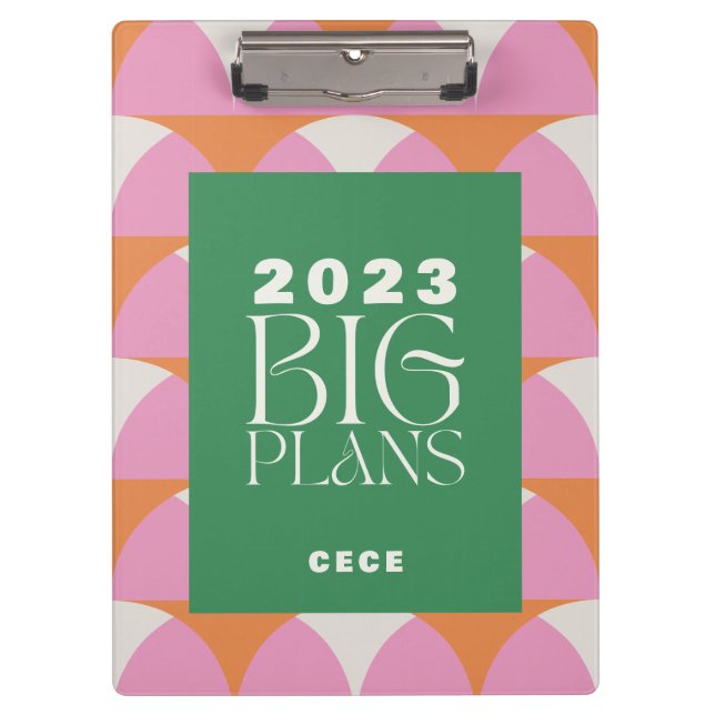 Modern pink green geometric big plans clipboard (Front)