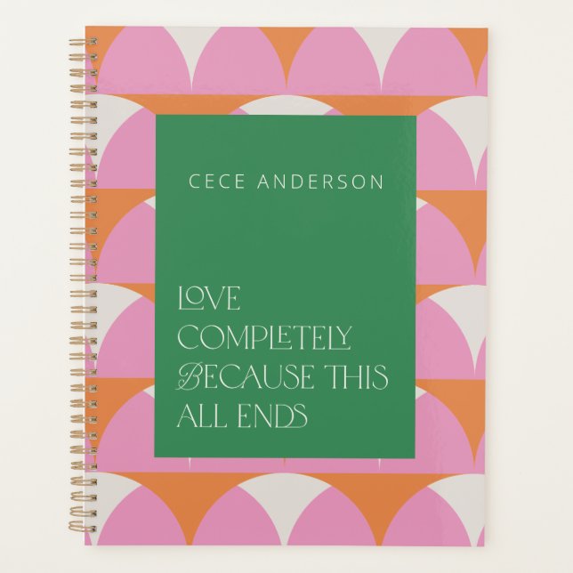 Modern pink green geometric love completely gift planner (Front)