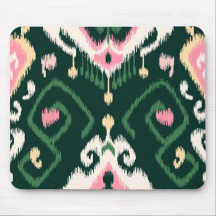 Modern pink green girly ikat tribal pattern mouse mat