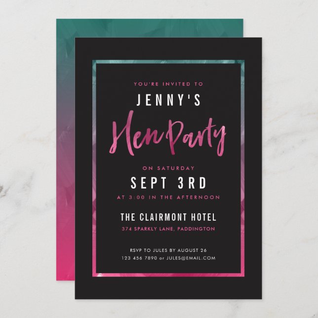 Modern Pink & Green Hen Party Invitations (Front/Back)